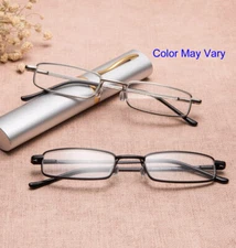 2 Pairs Reading Glasses Thin Reader Glasses Unsex Tube Hard Case Color may vary.