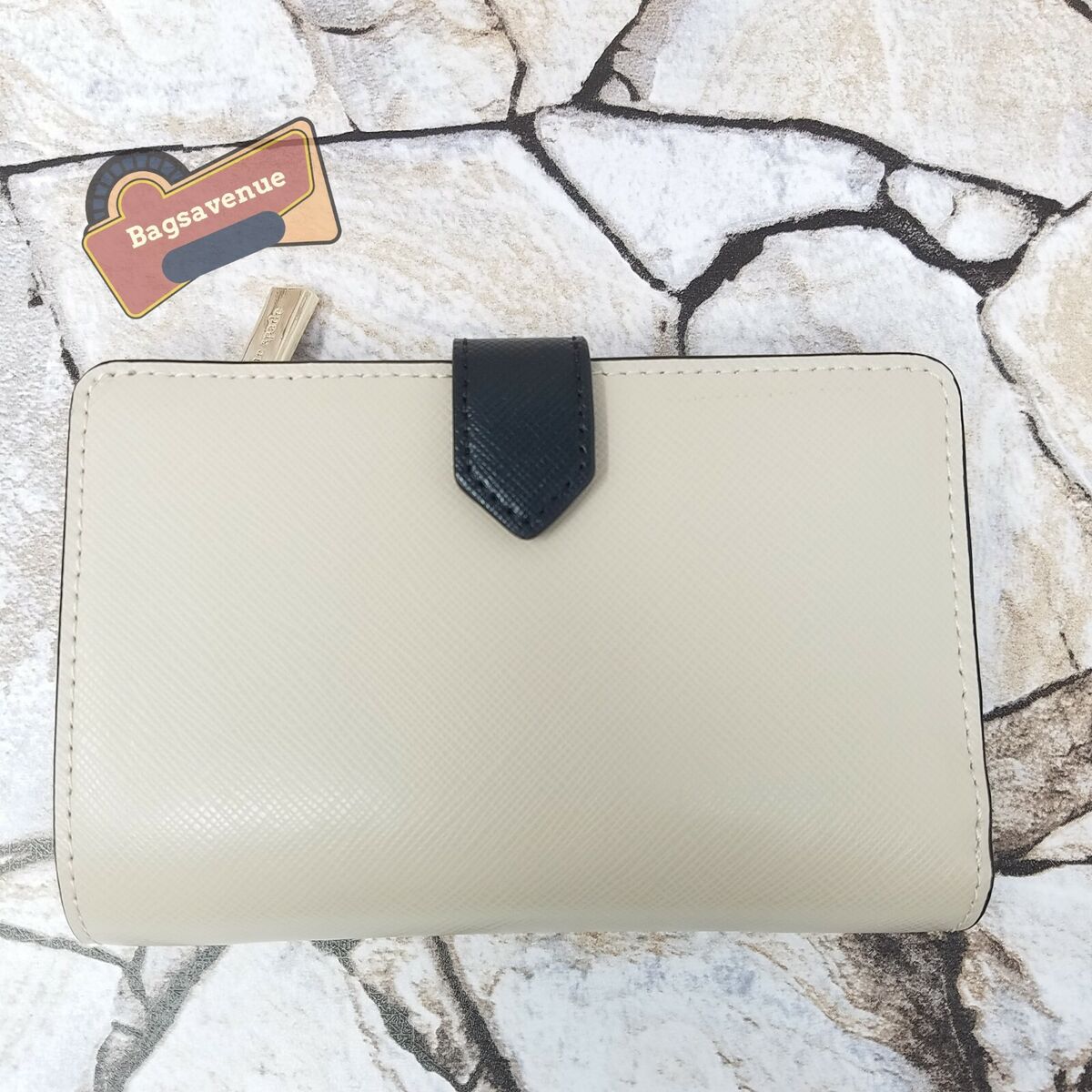 New Kate Spade Staci Colorblock Medium Compact Bifold Wallet Warm Beige
