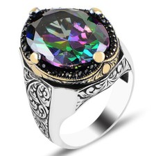 925 Sterling Silver Mystic Topaz Stone Men's Ring