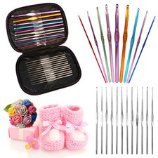 22pcs Aluminum Crochet Hooks Yarn Knitting Needles Set Kit with Case Multi-color