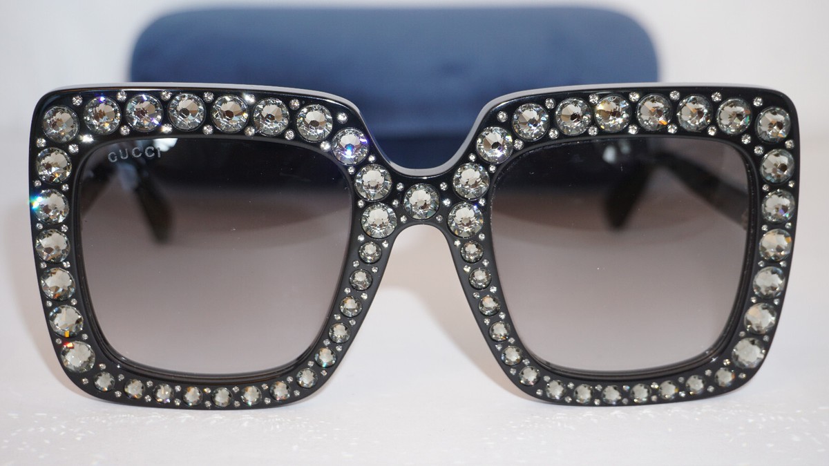 Gucci crystal rhinestone square black sunglasses GUCCI Gg0431s 0431 Black Gold Hollywood Forever Crystal Stud  main image 4