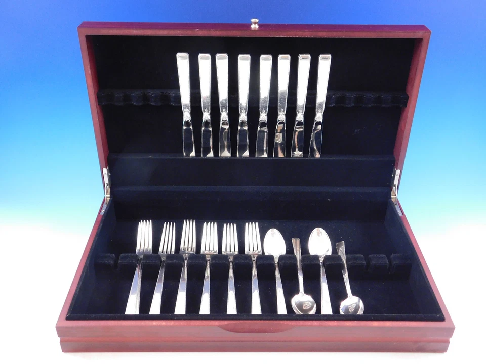 Juego de cubiertos antiguos de encaje por toalla de plata de ley para 8 servicio 32 piezas Foto 2 de 4