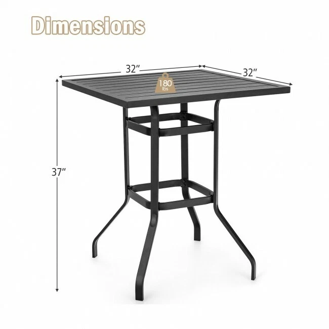 Garden Outdoor Bar Height Patio Table Square Powder Coated