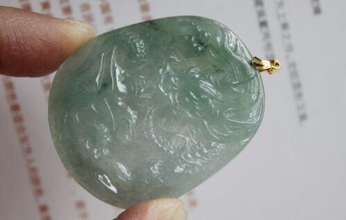Certified Natural (A) Perfect Untreated Icy Green Jadeite JADE Dragon Pendant - Picture 9 of 12