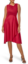 Adrianna Papell MATADOR RED Women's Draped Sleeveless Satin Crepe Dress, US 14