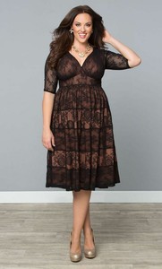 Kiyonna-Women-039-s-Dress-Plus-Size-3X-Tiers-Of-Joy-Style-Brown-Black-Lace-Made-USA