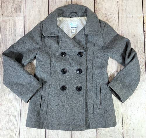 Girl’s Wool Blend Pea Coat 6/7 Old Navy Double Button Front Lined Notched Collar