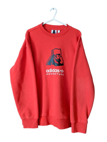 Adidas Adventure Sweatshirt Mens Size Medium Fleece Oversized Long Sleeve Red - Afbeelding 1 van 10