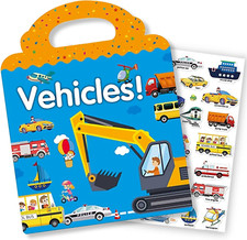 Vehicles Sticker Book for Kids 33 Reusable Stickers For Toddler Travel, Ages 1-8