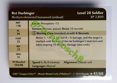  ROT HARBINGER  41 RARE  DDM4 LORDS OF MADNESS 2010 D&D DUNGEON DELVE STATS CARD