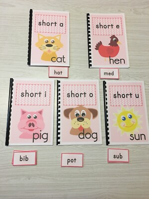 Interactive Learning Books for Children - Short Vowel Set w/60 Laminated Cards