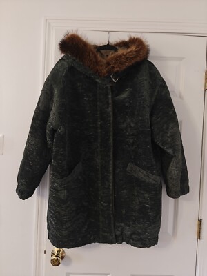MABRUN Italy Womens Oversized Coat  46 Large Navy Green Geometric 