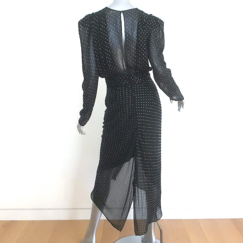 Vestido midi Ronny Kobo Astrid con tachuelas de estrás negro de gasa talla mediana Foto 4 de 4