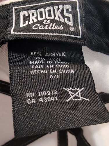 CROOKS & CASTLES Chain Logo White & Black Hat Baseball Cap Adjustable 15% Wool - Picture 8 of 8