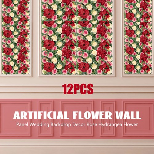 12 Piezas Flor Artificial Panel Pared Telón de Fondo Boda Rosa Hortensia Flor Decoración - Imagen 3 de 23