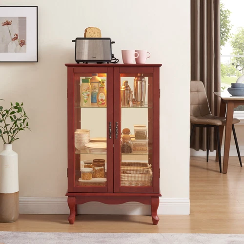 3-Tier Curio Cabinet w/ 2 Tempered Glass Doors,Lighted Display Cabinet for Home - Picture 3 of 38