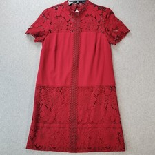 Kensie Dress Red Lace Sheath Short Sleeve Knee Length Womens Size XS