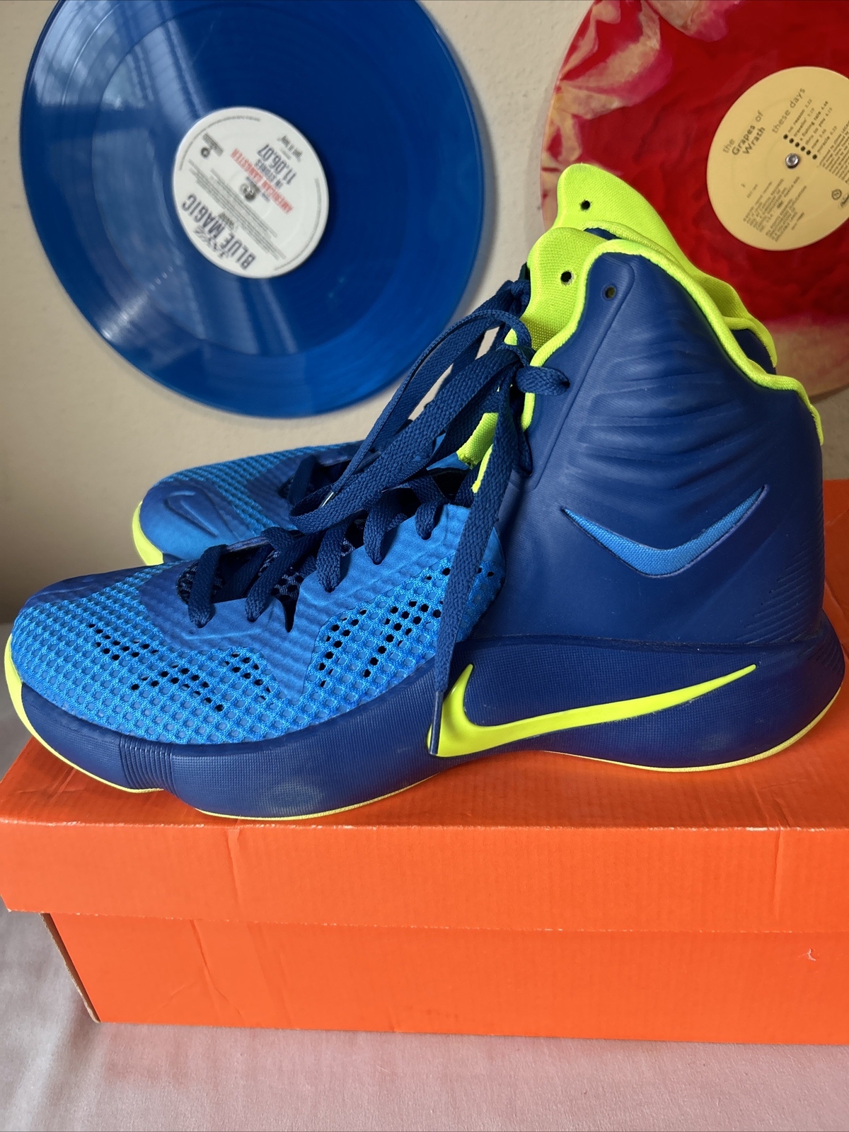 2014 Nike Zoom Hyperfuse Blue/Green Basketball Shoes 684591 474 Mens 10