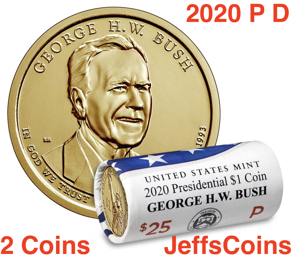 2020 P&D George H.W. Bush Presidential Golden Dollars PD 2 Coins