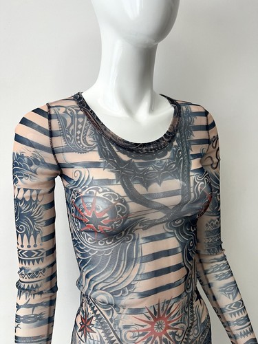 Autentico top donna Jean Paul Gaultier Lindex tatuaggio maglia manica lunga taglia XS - Foto 4 di 15