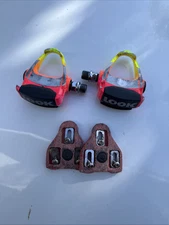 Vintage LOOK PP76 Carbon Clipless Pedals Rainbow Rasta Neon Sunset W/ Cleats