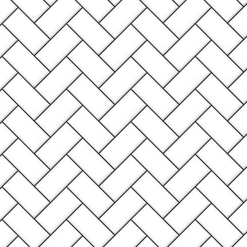 Dolls House White Herringbone Metro Tiles Dark Grout Gloss Card Flooring 1:12