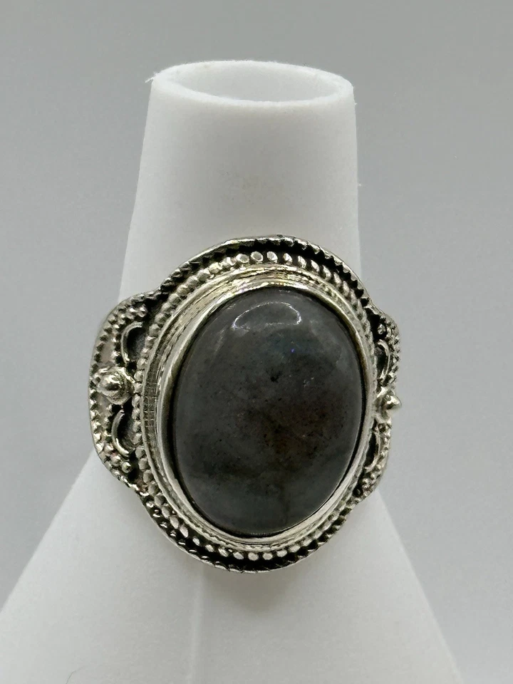 ANILLO SOLITARIO LABRADORITA CABUJÓN OVALADO 16X12 MM PLATA ESTERLINA Talla 8 Foto 2 de 4