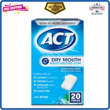 ACT Dry Mouth Moisturizing Gum 20 Pieces, With Xylitol, Sugar Free Soothing Mint