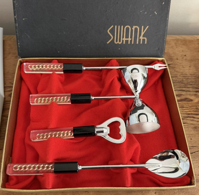 Barware Set Swank Lucite Handle Bar Tool Cocktail Kit w/ Box MCM Style