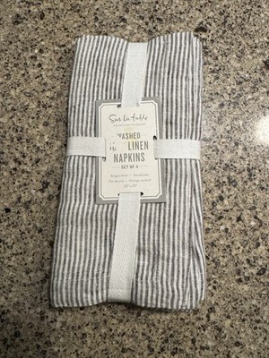 Sur La Table Belgian Linen Napkins 20x20 Gray Stripe Set of 4 NWT  MSRP 39.95