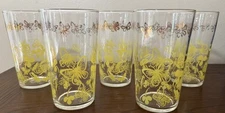 5 Vintage Federal Yellow Gold Butterfly Tumbler Federal Glass  1950's/60's