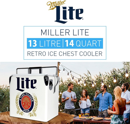 Miller Lite Retro Ice Chest Cooler with Bottle Opener 13 L /14 Quart, Red and Si - Picture 9 of 12