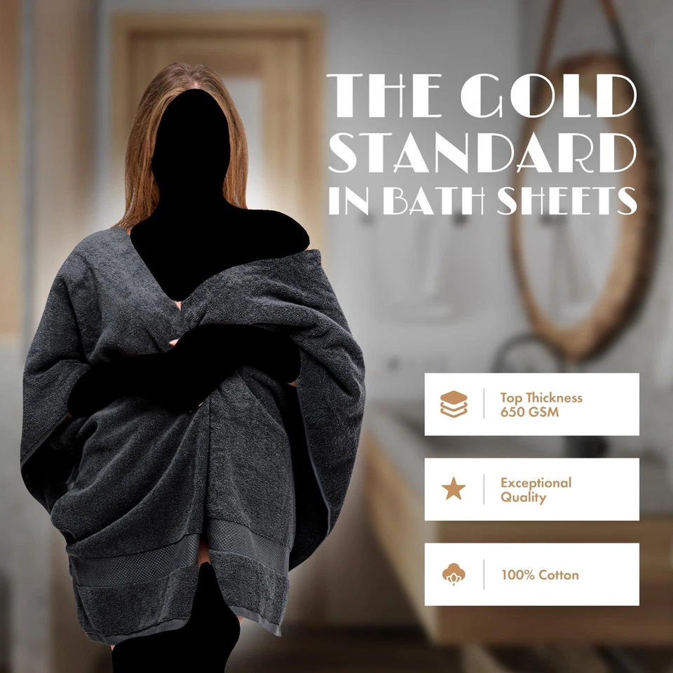 Paquete de 2 toallas de baño de lujo extra grandes 35x70 negras altamente absorbentes 650 GSM Foto 2 de 4