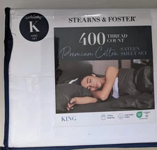 STEARNS & FOSTER King Size White 400 Thread Cotton Sateen Sheet Set msrp$239 new