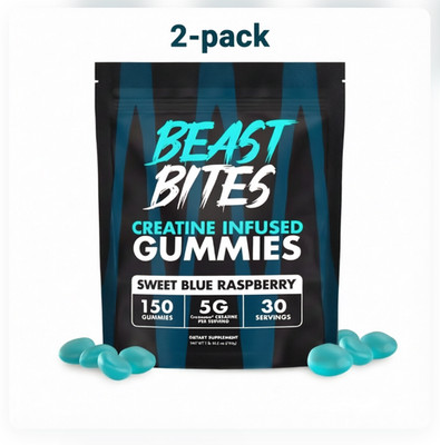 2-Pack Beast Bites Creatine Gummies Creapure Blue Raspberry