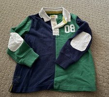 Mini Boden Classic rugby shirt Boys size 7-8 Green Collared Blue White Bin 10
