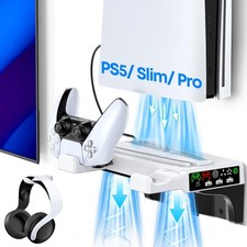 "PS5 Wall Mount Kit with Cooling Fan Charging Station for All Consoles"