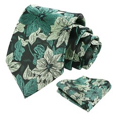 Men 3.35 Inch Large Floral Pattern Necktie Printed Pocket Square Set Formal