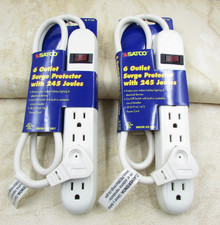 2 PACK 6 Outlet Surge Protector Electrical Strip Switch, Flat Wall Plug, 3' Long