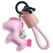Horse Leather Keychain, Handmade Animal Bag Charm Pink Horse