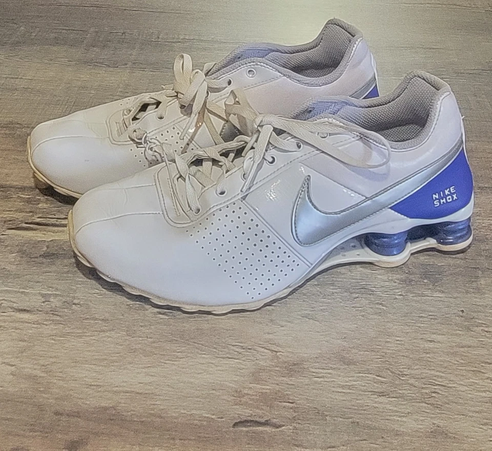 Nike Shox Deliver 317549-104 Para mujeres Blanco Azul Cuero Tenis Zapatos Talla 8.5 Foto 3 de 4