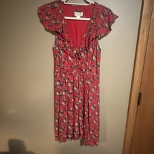 ANTHROPOLOGIE $148 Maeve Rosalia Ruffle Shirred Faux Wrap Lined Dress Size 4