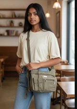 Baggallini ON TRACK Zip Crossbody Shoulder Handbag , Beige, Nylon NWT New