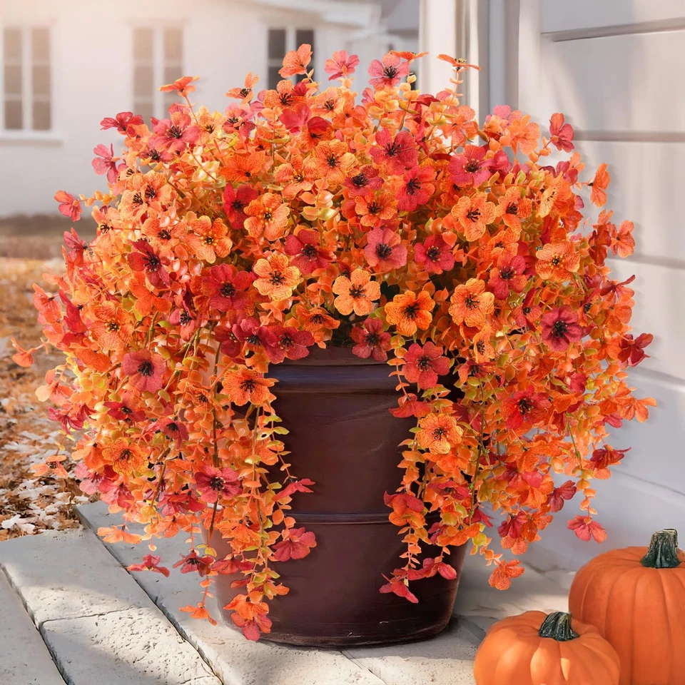 2 peças de flores falsas de margarida, decoração de outono resistente a UV para quintal, laranja - Imagem 3 de 4