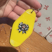 Yellow Plastic Keyring Split Ring Animal Theme Rectangle Bow Rosette Motif