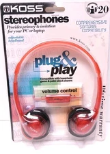 Vtg KOSS i20 Stereophones Translucent Red Headphones Laptop PC Plug & Play NEW