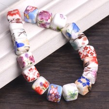 20pcs Flower Painting 8.5mm Cube Shape Ceramic Porcelain Loose Beads DIY Jewelry
