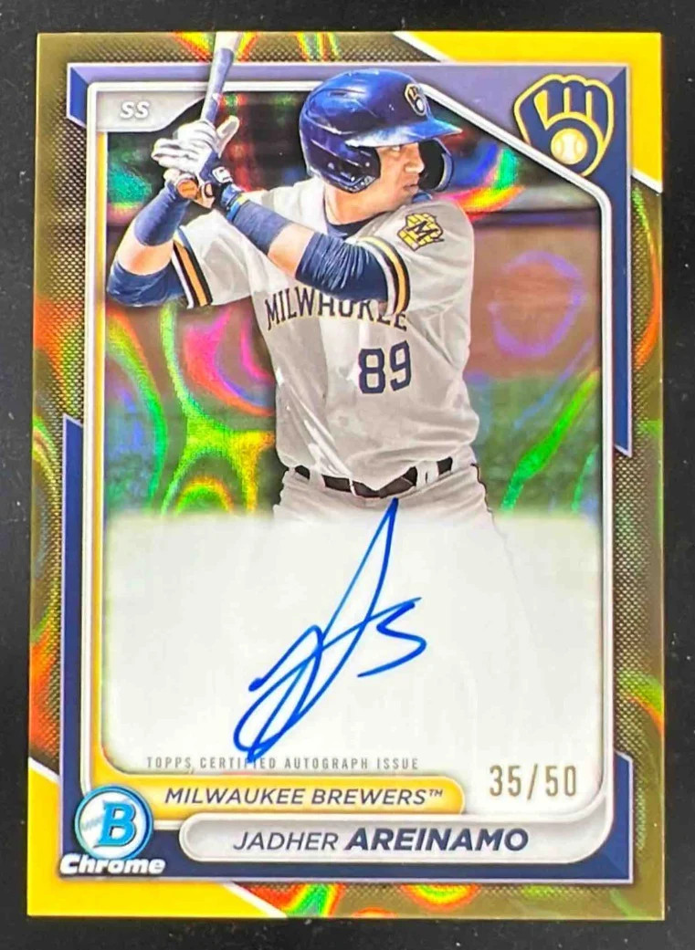 2024 Bowman Chrome Prospect Autograph Gold Lava #CPA-JA Jadher Areinamo Auto /50