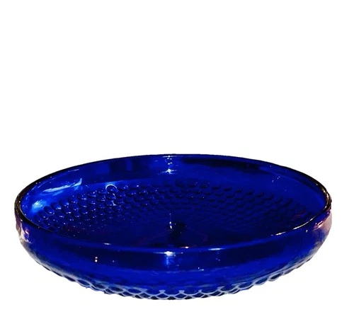 Vintage Blenko Art Glass hobnail footed bowl in a deep cobalt blue