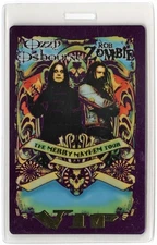 Ozzy Osbourne 2001 Merry Mayhem Tour w/ Rob Zombie VIP Laminated Backstage Pass